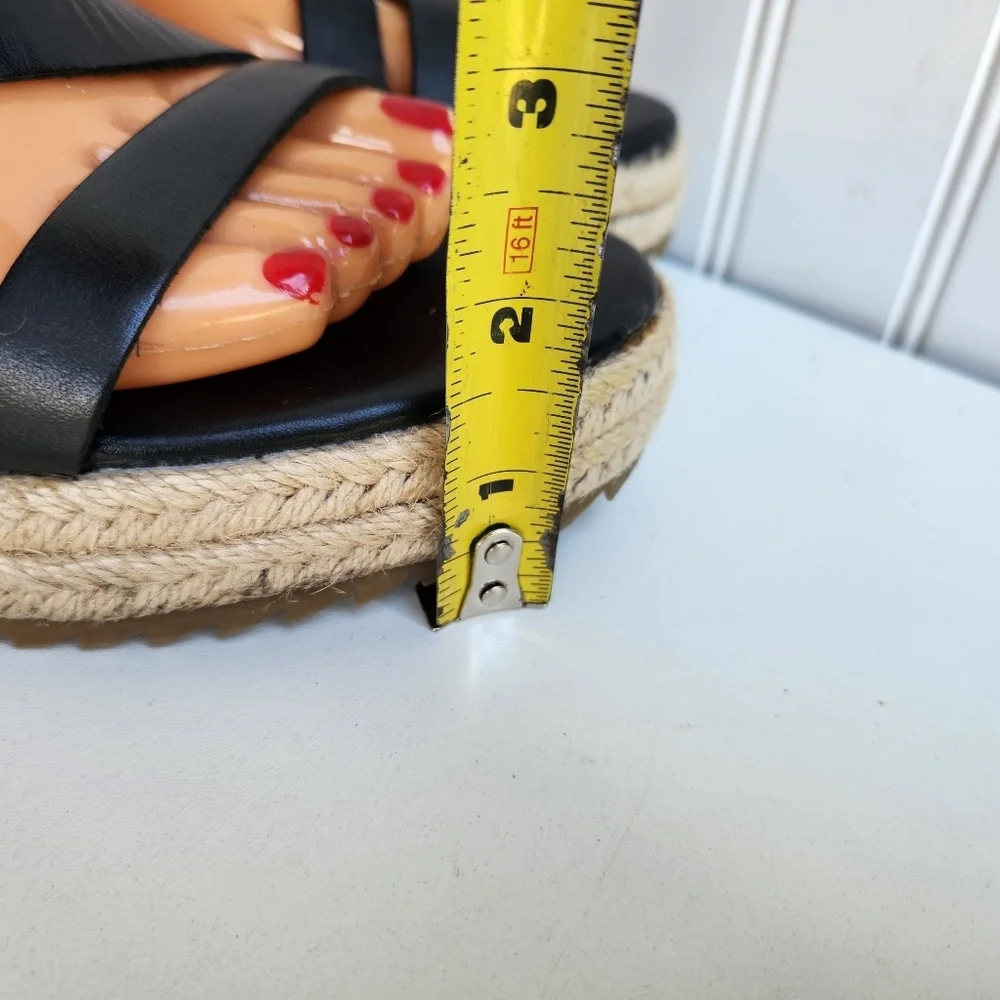 Zara Abierto Tac Heel Black Leather Espadrille Sandal size 38 US 8